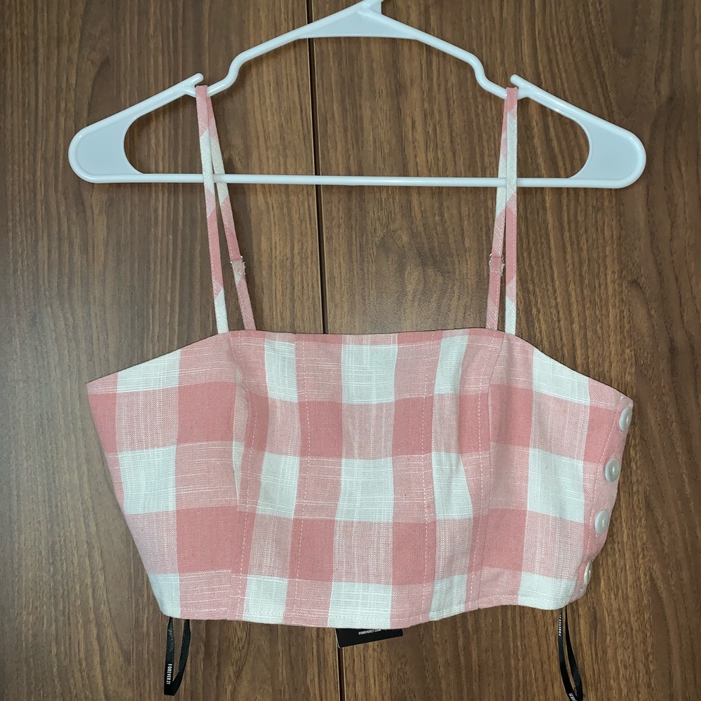 Forever 21 Pink White Gingham Button Crop